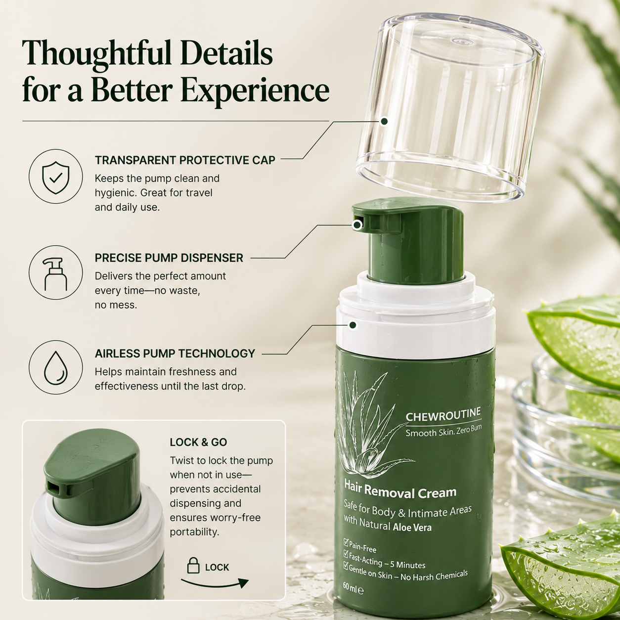 Natural Gentle Hair Removal Cream | For Women & Men, Sensitive Skin