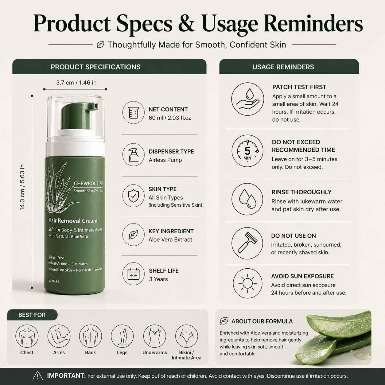 Natural Gentle Hair Removal Cream | For Women & Men, Sensitive Skin