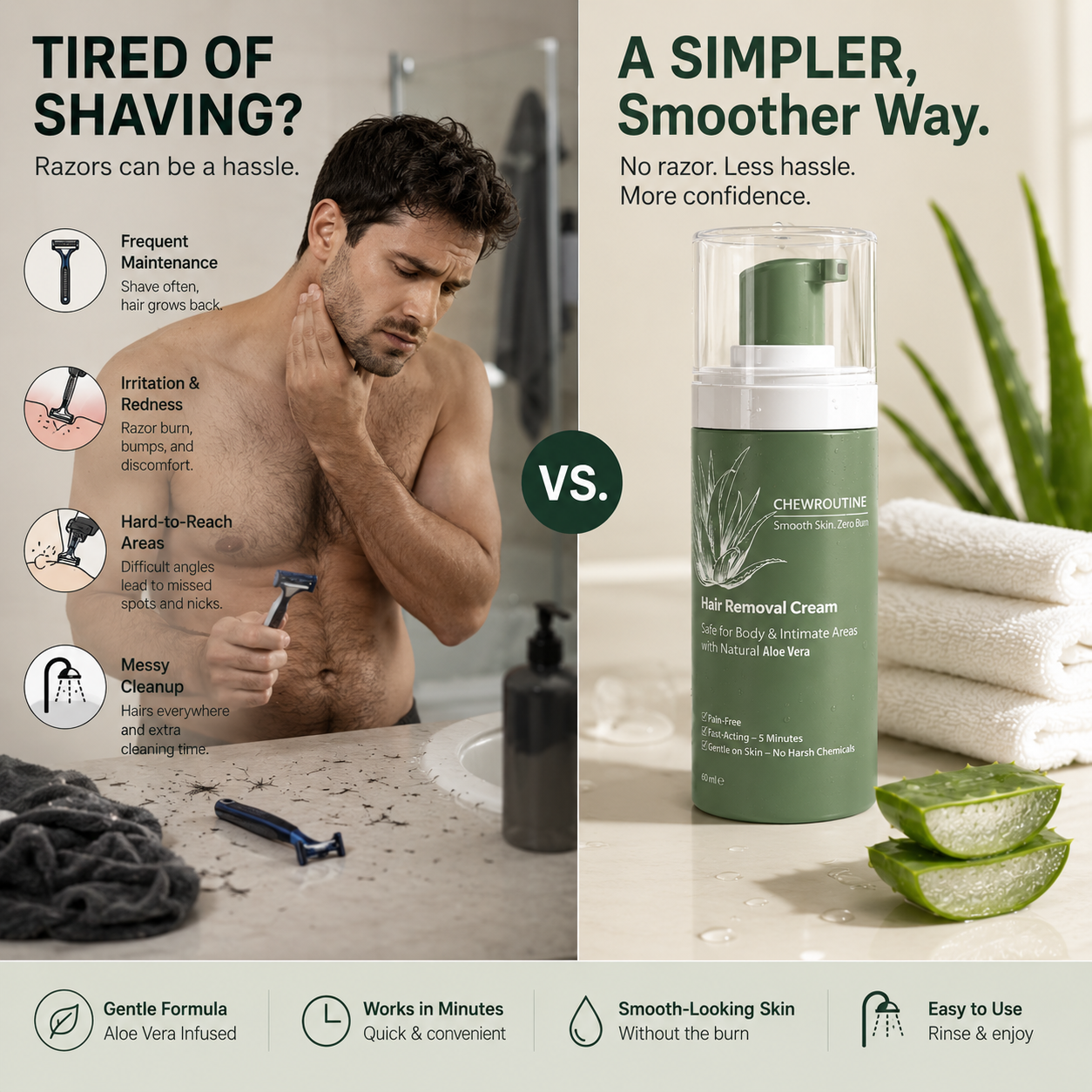 Natural Gentle Hair Removal Cream | For Women & Men, Sensitive Skin