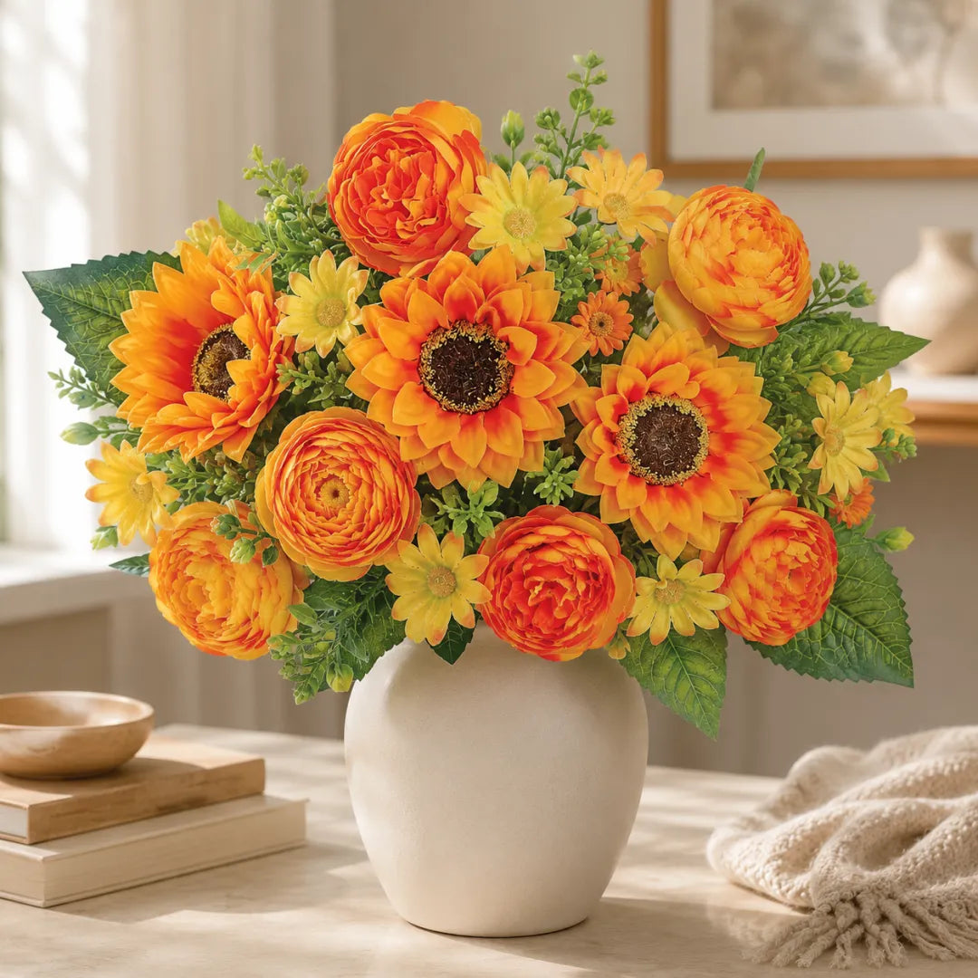 UV Resistant & Maintenance-Free Artificial Flowers - Autumn Peony Hydrangea Sunflower Bouquet