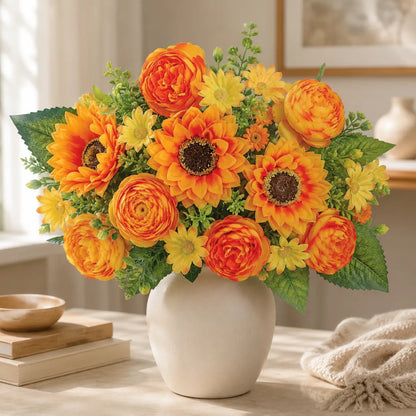 UV Resistant & Maintenance-Free Artificial Flowers - Autumn Peony Hydrangea Sunflower Bouquet