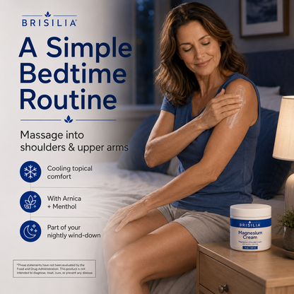 A topical Magnesium Chloride cream for women tired of frozen shoulder pain, stiffness, and 3 AM wake-ups.