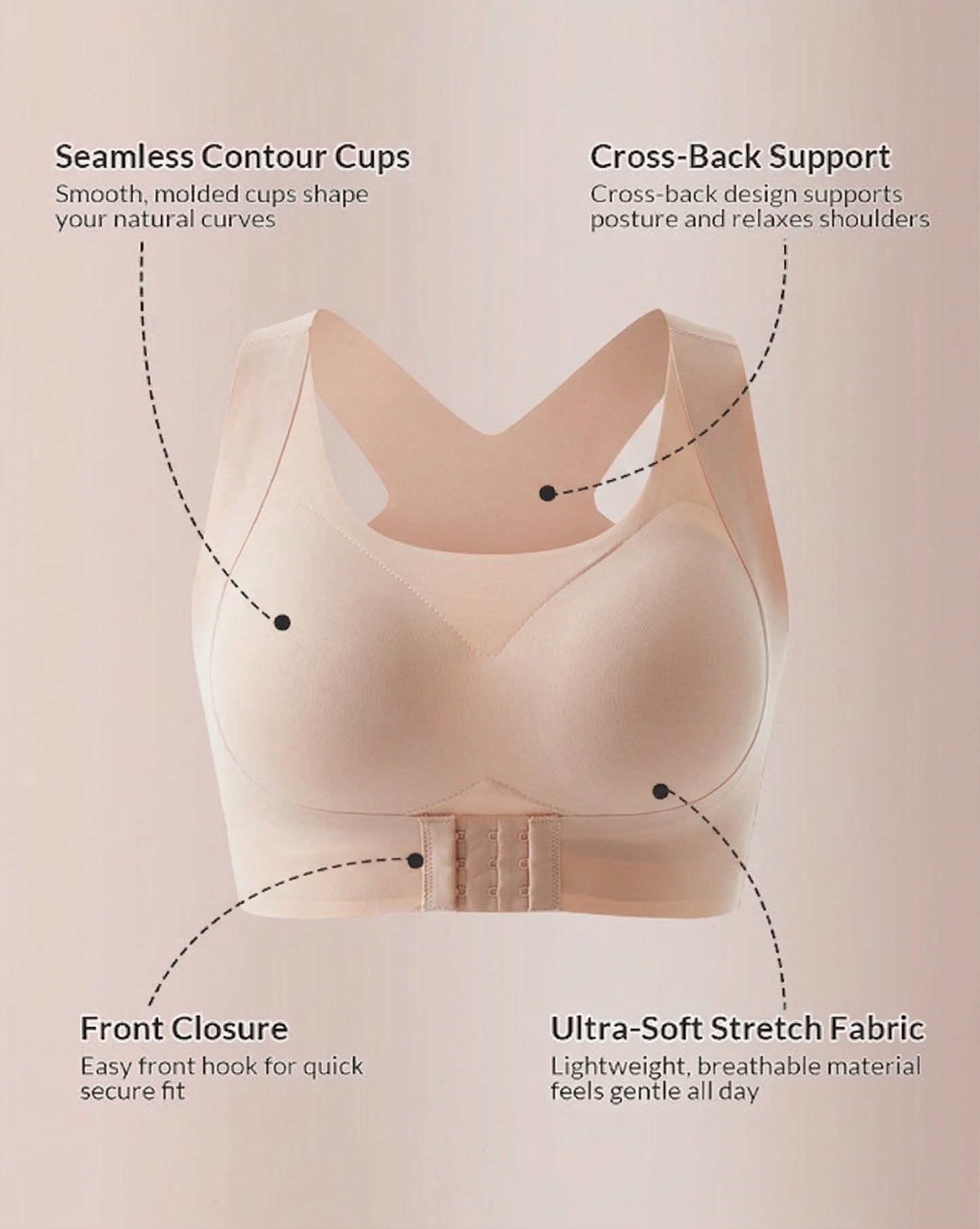 🔥Limited Time Promotion 50% OFF🔥 Front Closure Cross-Back Wireless Posture Bra