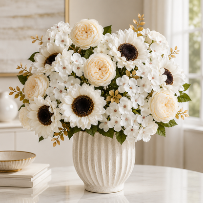 UV Resistant & Maintenance-Free Artificial Flowers - Autumn Peony Hydrangea Sunflower Bouquet