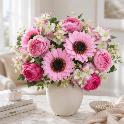 UV Resistant & Maintenance-Free Artificial Flowers - Autumn Peony Hydrangea Sunflower Bouquet