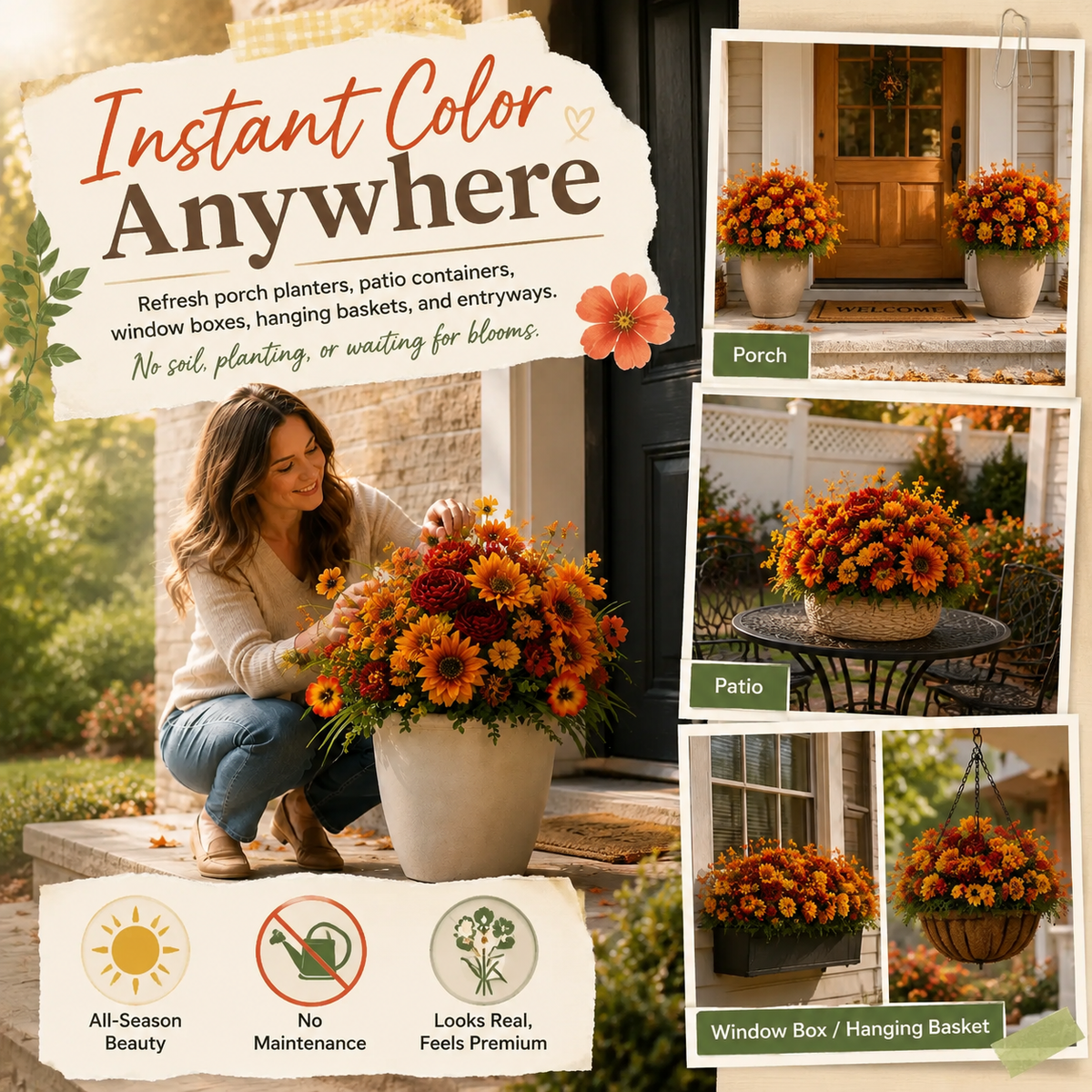 UV Resistant & Maintenance-Free Artificial Flowers - Autumn Peony Hydrangea Sunflower Bouquet