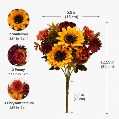 UV Resistant & Maintenance-Free Artificial Flowers - Autumn Peony Hydrangea Sunflower Bouquet