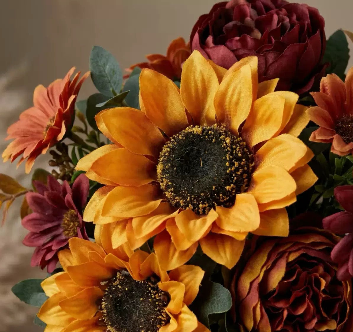 UV Resistant & Maintenance-Free Artificial Flowers - Autumn Peony Hydrangea Sunflower Bouquet
