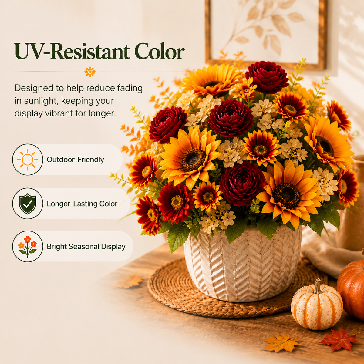 UV Resistant & Maintenance-Free Artificial Flowers - Autumn Peony Hydrangea Sunflower Bouquet