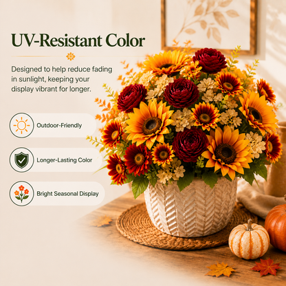 UV Resistant & Maintenance-Free Artificial Flowers - Autumn Peony Hydrangea Sunflower Bouquet