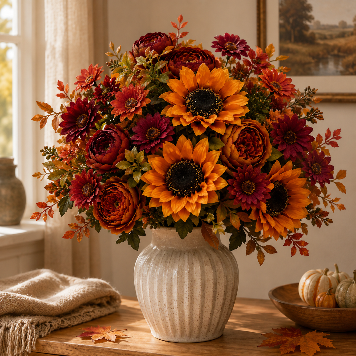 UV Resistant & Maintenance-Free Artificial Flowers - Autumn Peony Hydrangea Sunflower Bouquet